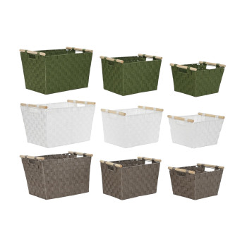 Basket set Home ESPRIT Green Grey Cream Wood polypropylene 43 x 30 x 30 cm 3 Pieces (3 Units),,,