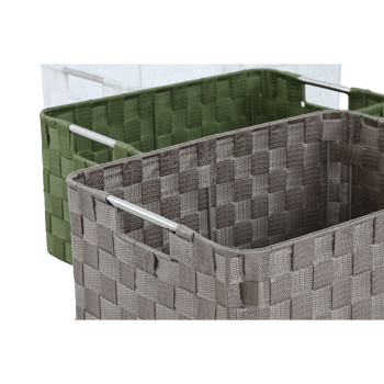 Basket set Home ESPRIT Green Grey Cream Metal polypropylene 44 x 32 x 20 cm (3 Units),,,