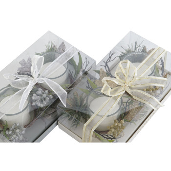 Küünla Komplekt DKD Home Decor Kuldne Hõbedane Jõulud 10 x 10 x 7 cm (2 Ühikut),,,