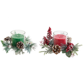 Žvakė DKD Home Decor Raudona Žalia 20 x 20 x 9 cm 8 x 8 x 9 cm (2 vnt.),,,
