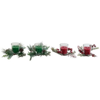 Küünal DKD Home Decor Punane Roheline 5,5 x 5,5 x 6,5 cm (2 Ühikut),,,