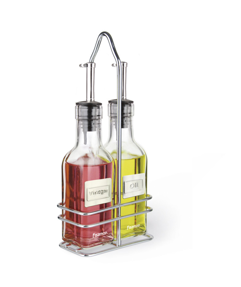 Vinegar and Oil Bottle Set, 2x150 ml, with Glass Stand