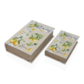 Decorative box Versa Canvas MDF Wood Lemon,,,