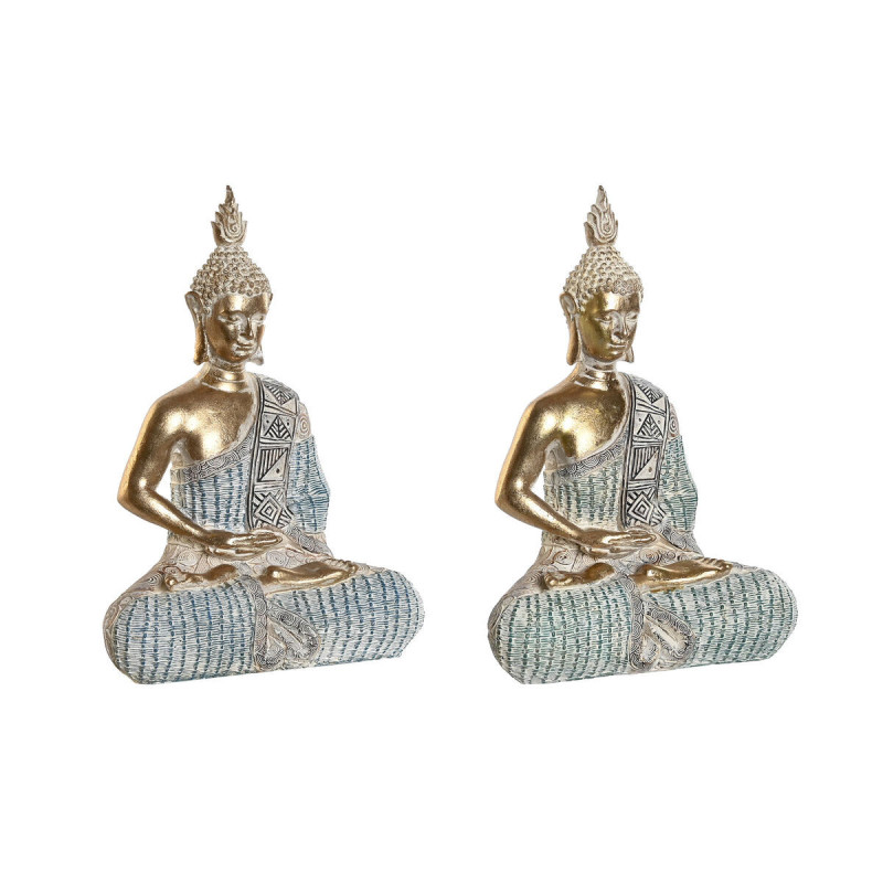 Dekoratiivkuju DKD Home Decor 18,6 x 9,7 x 27 cm Sinine Buddha Türkiissinine Idamaine Triibuline (2 Ühikut),,,