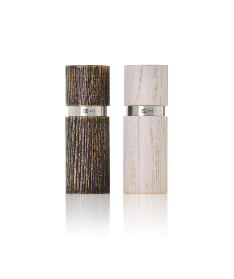 Textura Antique Pepper/Salt Mill Set 13 cm, Dark Brown/White Ash Wood, Stainless Steel, AdHoc