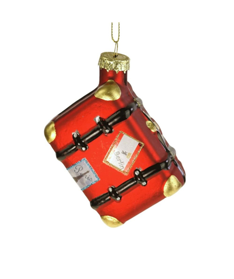 Christmas Tree Ornament - Suitcase 7x11CM, Red, Glass, WERNER VOSS