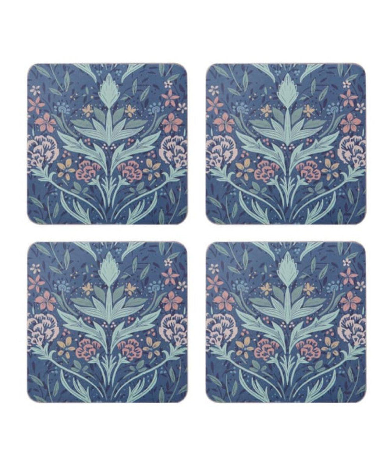 laudade alused 10.5x10.5cm KOMPL.4gab, SININE, LILLEMOTIIV, MDF/kork, Creative Tops