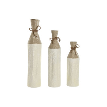 Set of 3 Vases Home ESPRIT White Golden Metal 14 x 14 x 67 cm (3 Pieces),,,