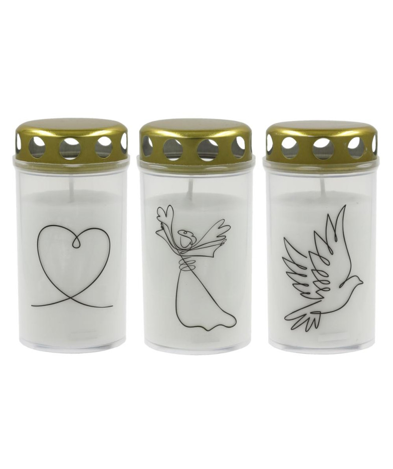 Grave Candle with Lid ~40h, with design, White, NEWILL