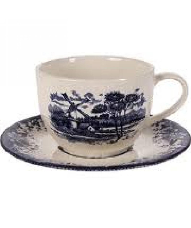 Windmill Blue Glass with Saucer 490 ml/18.3 cm, Claytan