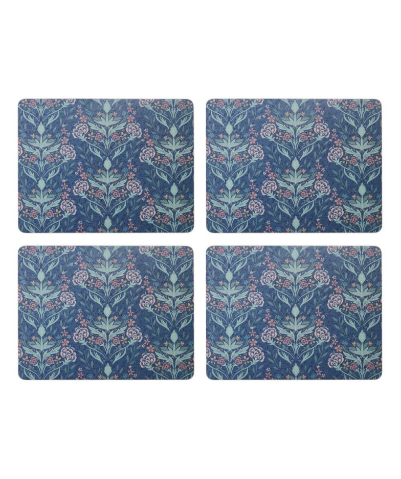Placemat Set of 4, 30x22.5 cm, Blue Floral Motif, MDF/Cork, Creative Tops