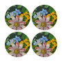 Floral Table Coasters D12cm Set of 4, Spring Flower Motif, MDF/CORK, Creative Tops