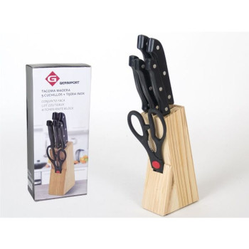Peilių rink. 5vnt+žirklės su med. stovu 33*11*6cm
