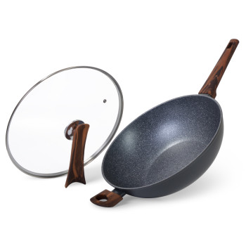 Wok CAPELLA 30x8.5 cm / 4,3 LTR with glass lid and double screw handle (aluminium with non-stick coating)