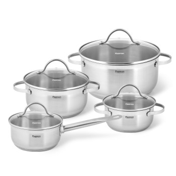 8PCS Cookware set GABRIELA 8 pcs with glass lids (stainless steel)