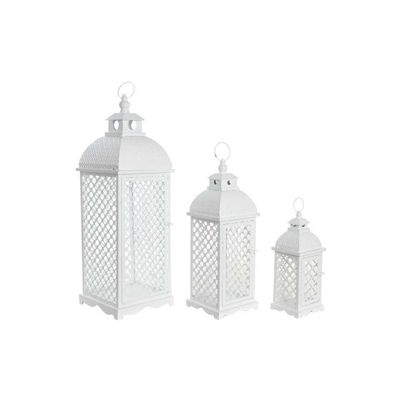 Lantern set DKD Home Decor White Metal Crystal Arab Aged finish 24 x 24 x 74 cm (3 Pieces),,,