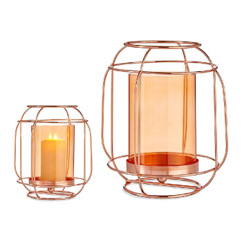 Candleholder Gift Decor SW120663C Copper Amber Metal Glass 19 x 20 x 19 cm Lantern,,,