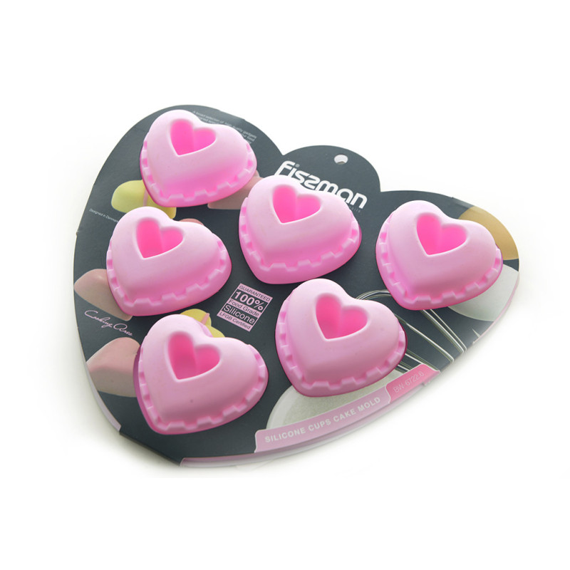 6 cups cake mold HEARTS 26.5x23.7x3cm (silicone)