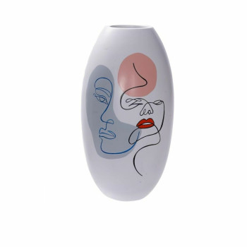Vase DKD Home Decor Face White Resin Multicolour (20,5 x 20,5 x 38 cm),,,