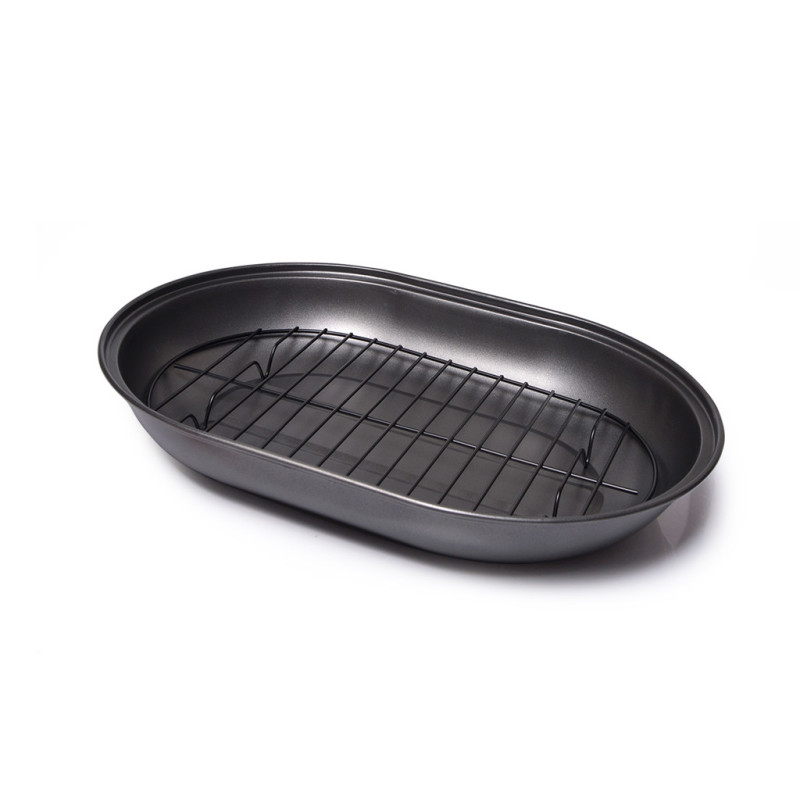 Roaster pan 39x28x7,5 cm with removable rack (carbon steel with non-stick coating)