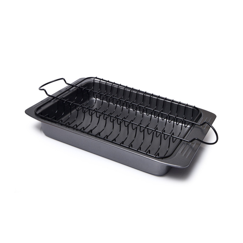 Roaster pan 42x23,5x4,5 cm with removable rack (carbon steel with non-stick coating)
