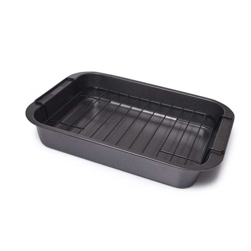 Roaster pan 37,5x27,5x6 cm with removable rack (carbon steel with non-stick coating)