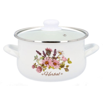 Puodas emal. 18cm 2.4L su stikl.dang. HERBAL