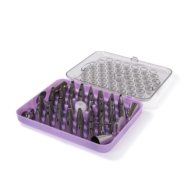 Decorating set of 52 pcs nozzle tips for icing bag, 2 flower nails and coupler adapter (stainless steel) (6 sets per display box