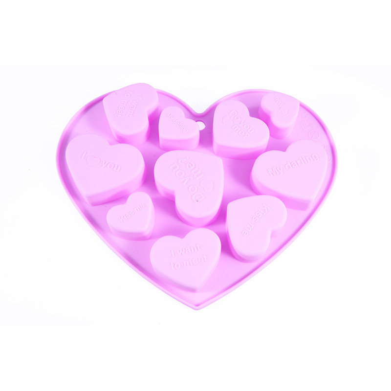 10 cups ice cube and chocolate mold HEARTS 17.8x14x1.5 cm (silicone)