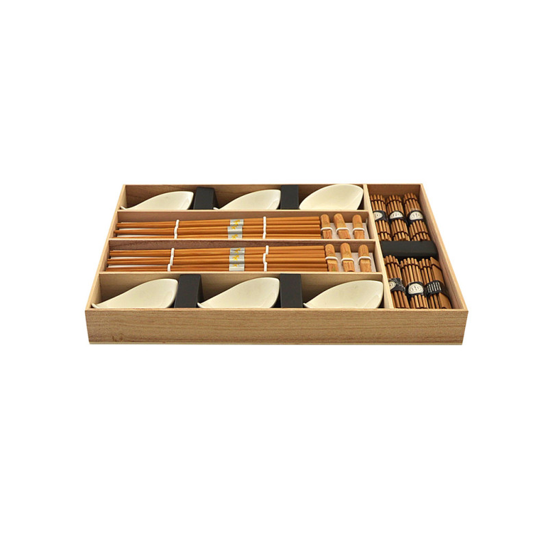 Sushi set 24 pcs for 6 persons in wooden box (ceramic, bamboo)