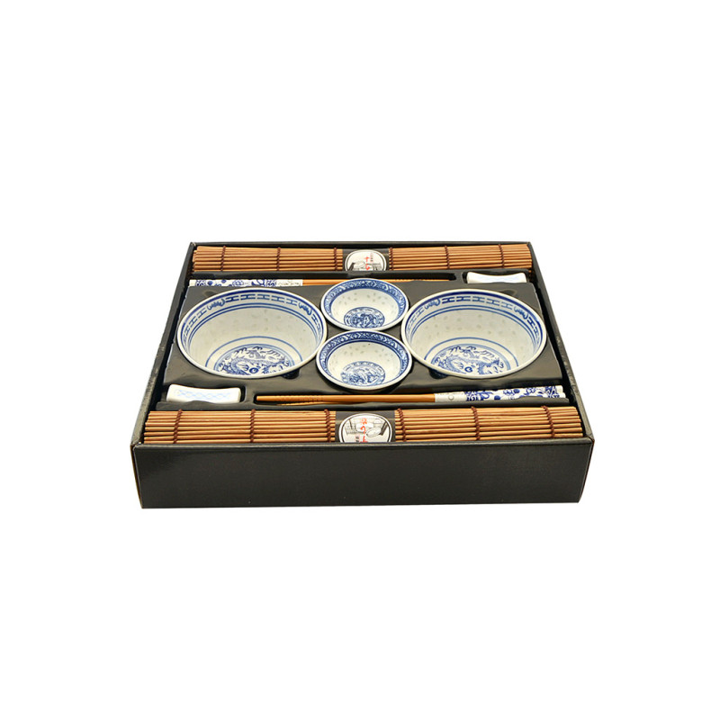 Sushi set 10 pcs for 2 persons (ceramic, bamboo)