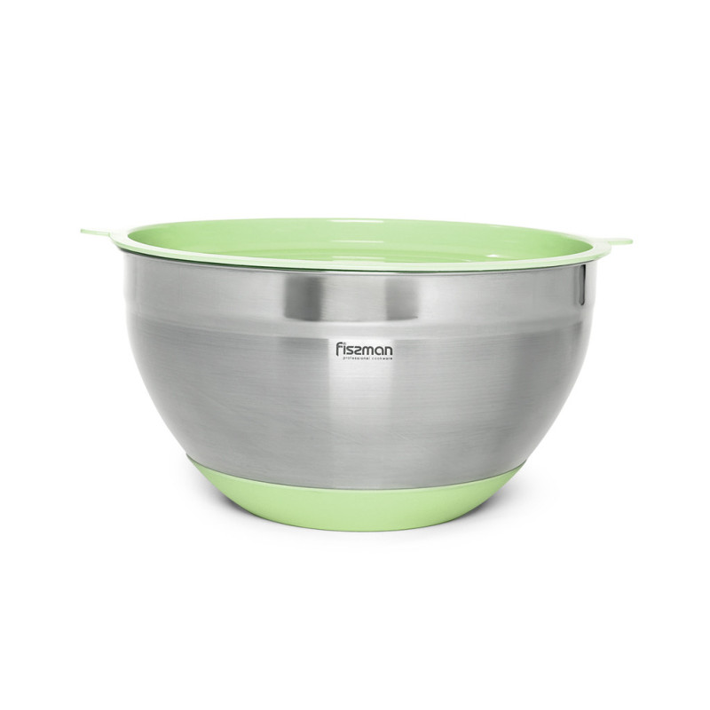 Mixing bowl 20x12 cm / 3 LTR with silicone bottom and PE lid, color GREEN TEA (stainless steel)