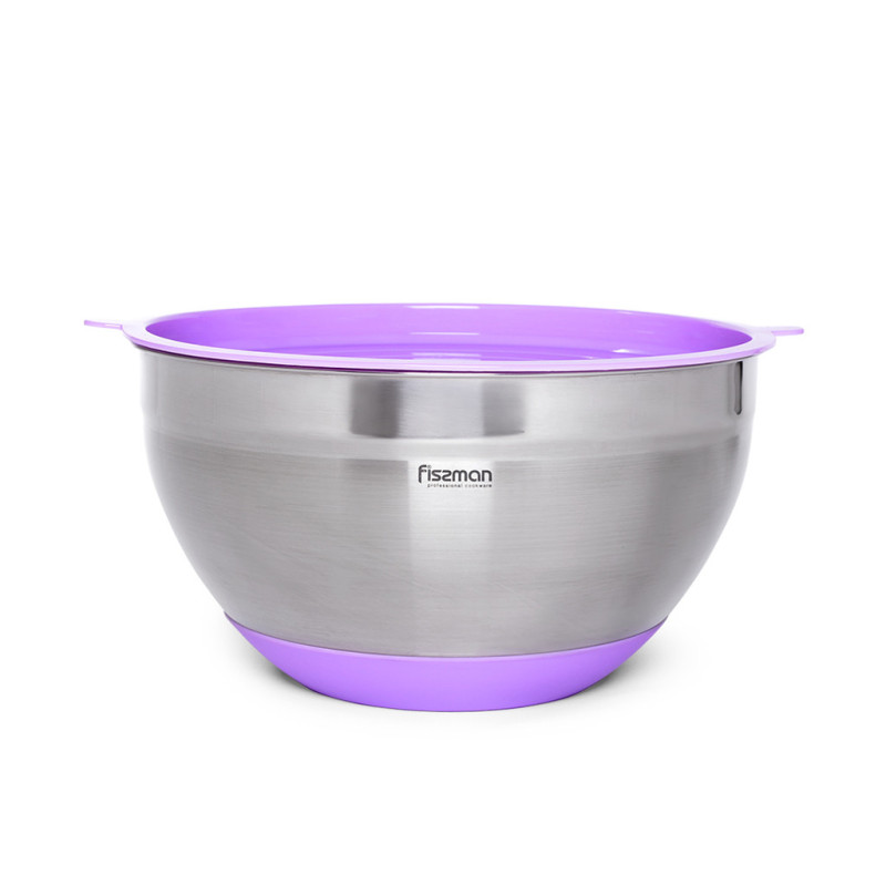 Mixing bowl 24x13.5 cm / 4.5 LTR with silicone bottom and PE lid, color LILAC (stainless steel)