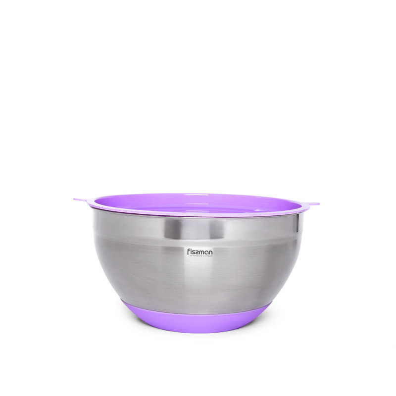 Mixing bowl 16x10 cm / 1.5 LTR with silicone bottom and PE lid, color LILAC (stainless steel)