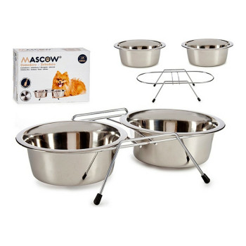Pet feeding dish Double 16,3 x 8 x 34,5 cm Silver Stainless steel 800 ml (2 x 800 ml),,,