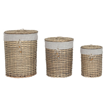 Basket set Home ESPRIT Beige Natural wicker 45 x 45 x 55 cm 3 Pieces,,,,