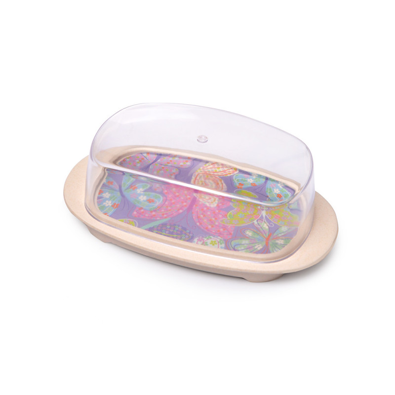 Butter dish FLOWER 18x11x6 cm with plastic cover (bamboo fibre)