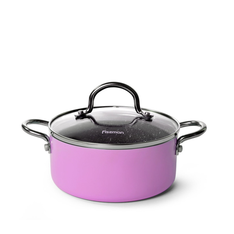 Mini cooking pot MINI CHEF 16x7 cm / 1,3 LTR with glass lid, color LIGHT PINK (aluminium with non-stick coating), art 4238