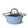 Mini cooking pot MINI CHEF 18x8 cm / 1,8 LTR with glass lid, color LIGHT BLUE (aluminium with non-stick coating) (12 pcs per dis