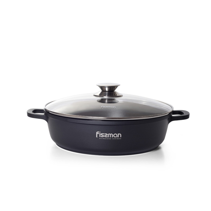 Shallow casserole GRETA 28x8 cm / 4 LTR with glass lid with induction bottom (aluminium with non-stick coating)