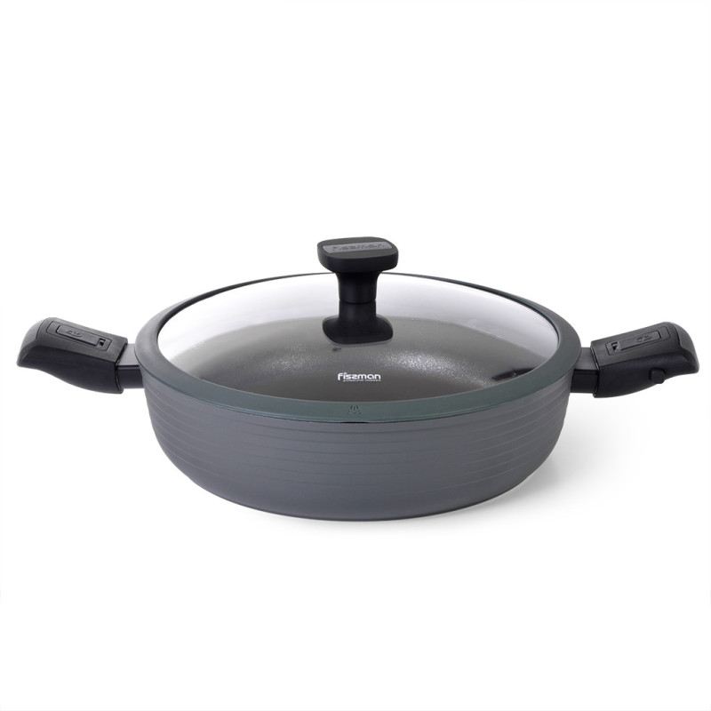 Shallow casserole BRILLIANT 28x7.5 cm / 4.1 LTR with detachable handles and glass lid (aluminum with non-stick coating)