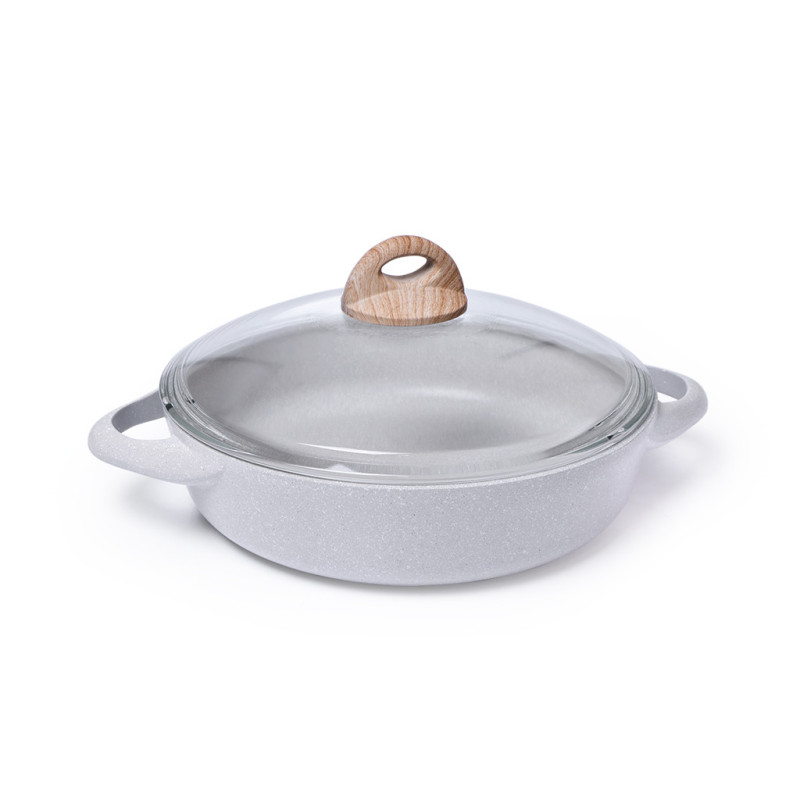 Shallow pot BORNEO 28x7.2 cm / 3.6 LTR with glass lid with induction bottom (aluminium with non-stick coating)