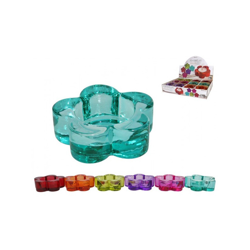 Svečturis stikla. 7.4*2.5cm gėlė spalv.