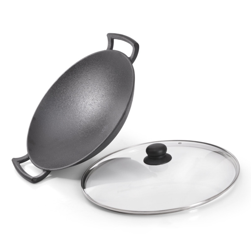 WOK panna 35x10,4 cm/4850 ml ar stikla vāku (čuguns)