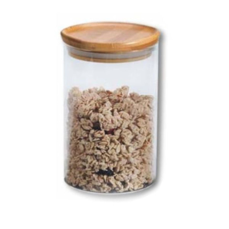 Glass bottle with bamboo lid Size: 10 x 10 x 15 cm