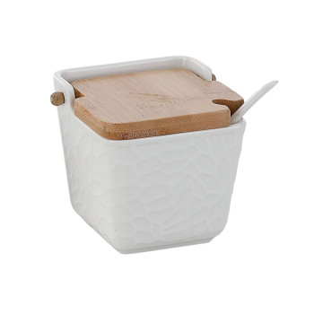 Сахарница Home ESPRIT Белый Натуральный Бамбук Фарфор 10,5 x 9 x 9 cm