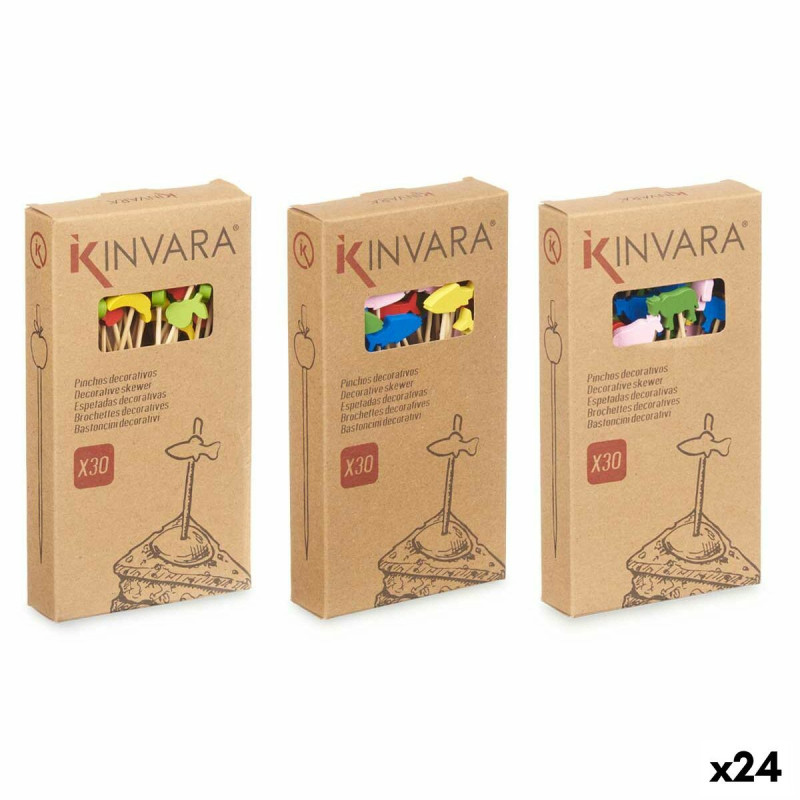 Bārbekjū Iesmu Komplekts Kinvara 47527 Bambuss 2,5 x 0,4 x 12,5 cm Spike Dekorēts (24 gb.)