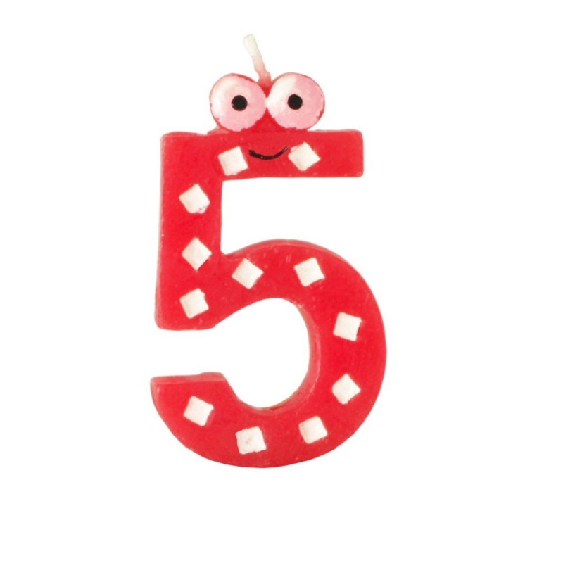 Jubilejas svecīte-cipariņš 5 h-9cm ar acīm dažādas krāsas