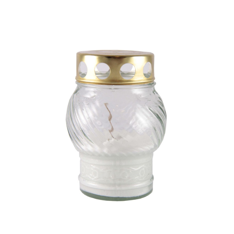 Žvakė vėjo pūstame stikliniame dubenyje