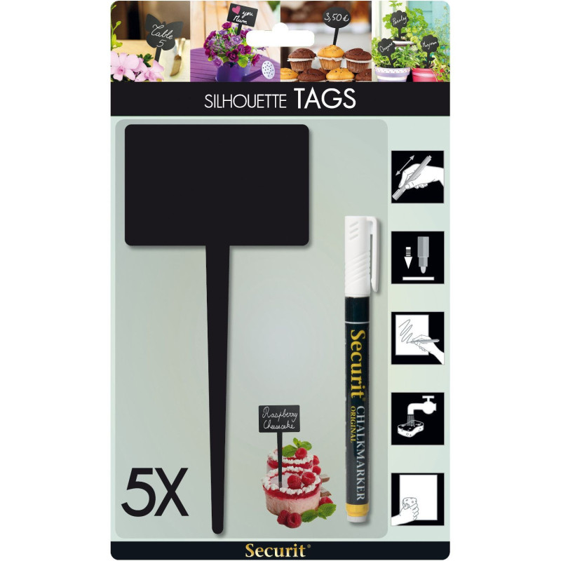 Silhouette rectangle chalkboard tags SECURIT18x8cm 5gb